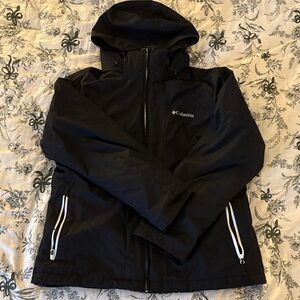 Columbia Black Hooded Shell Jacket with White Trim